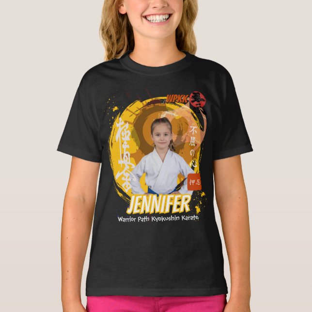 Kyokushin Girl Yellow Belt Personalized Team  T Shirt (Framsida)