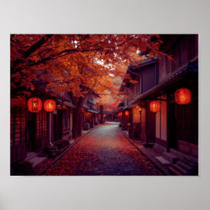 Kyoto Autumn Street med Lanternor - Japanska Vatte Poster