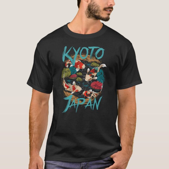 Kyoto City Japan Koi Fish Japanese Retro Style Art T Shirt (Framsida)