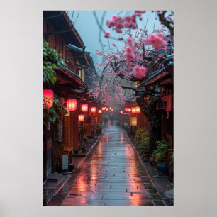 Kyoto-gata vid skymning – Lykta Japansk konst Poster