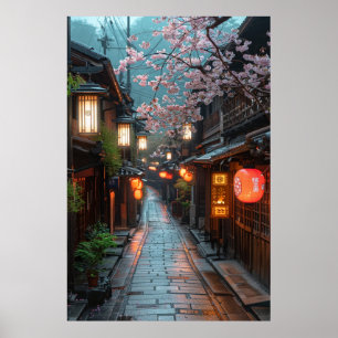 Kyoto-gata vid skymning – Lykta Japansk konst Poster