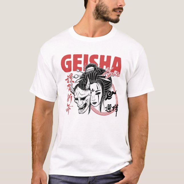Kyoto Geisha x Oni Mask - Japansk fusionsström T Shirt (Framsida)