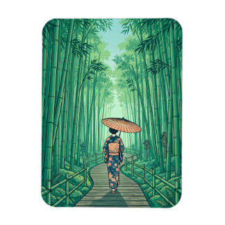 Kyoto Japan Bambu-skog Resa i Retrostil Magnet