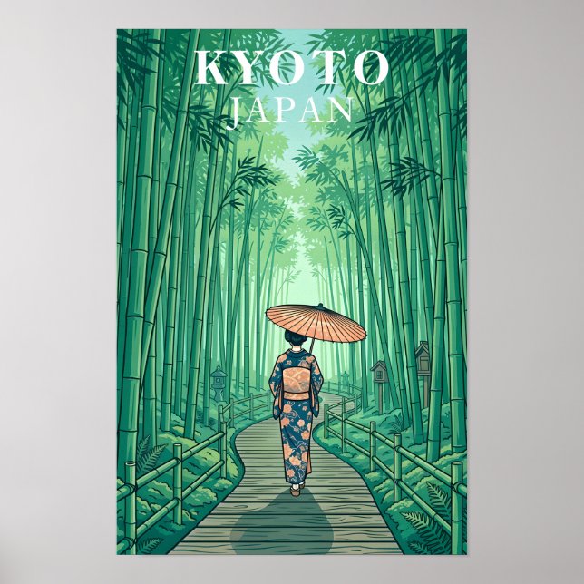Kyoto Japan Bambu Skog Vintage Resa Poster (Framsidan)