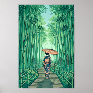 Kyoto Japan Bambu Skog Vintage Resa Poster