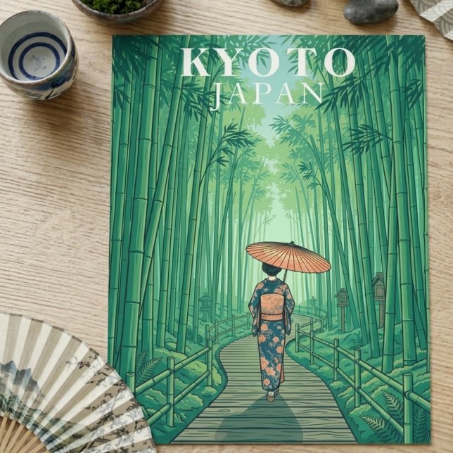 Kyoto Japan Bambu-skog Vintage Resa Vykort (Kyoto Japan Bamboo Forest Vintage Travel Postcard)
