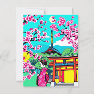 Kyoto, Japan Cherry Blommar Geisha Art Travel Vykort