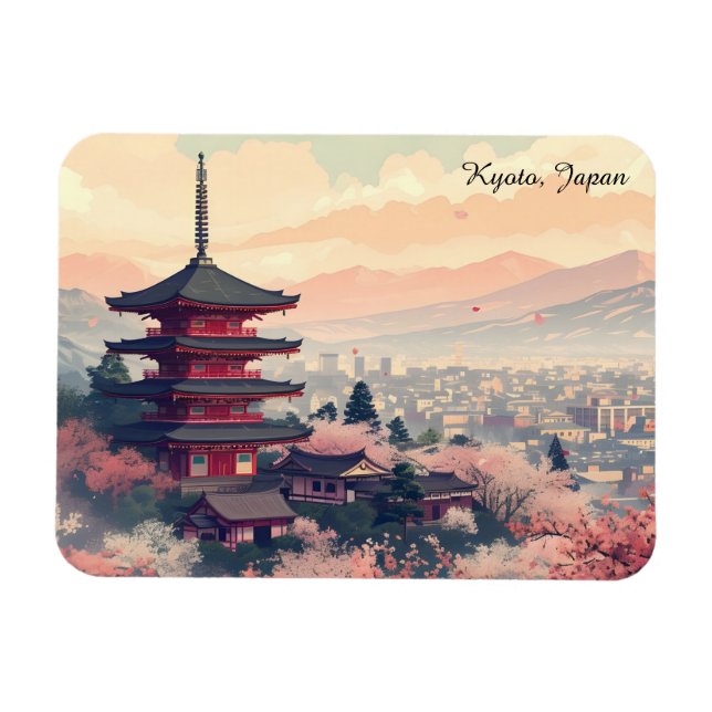 Kyoto Japan Cherry Blossom Temple Art –  Sapura  Magnet (Horisontell)