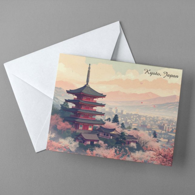 Kyoto Japan Cherry Blossom Temple Art –  Sapura  Vykort (Kyoto Japan Cherry Blossom Temple Art – Sapura Postcard)