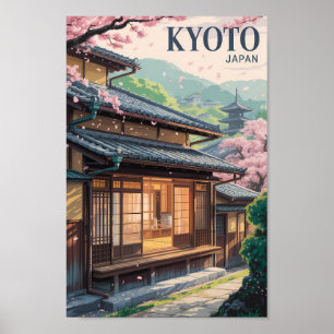 Kyoto Japan Hus Illustration Resa Konst Vintage Poster