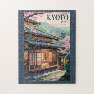 Kyoto Japan Hus Illustration Resa Konst Vintage Pussel