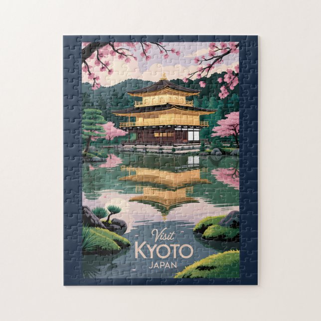 Kyoto Japan Kinkaku-ji Illustration Travel Art Vin Pussel (Vertikal)