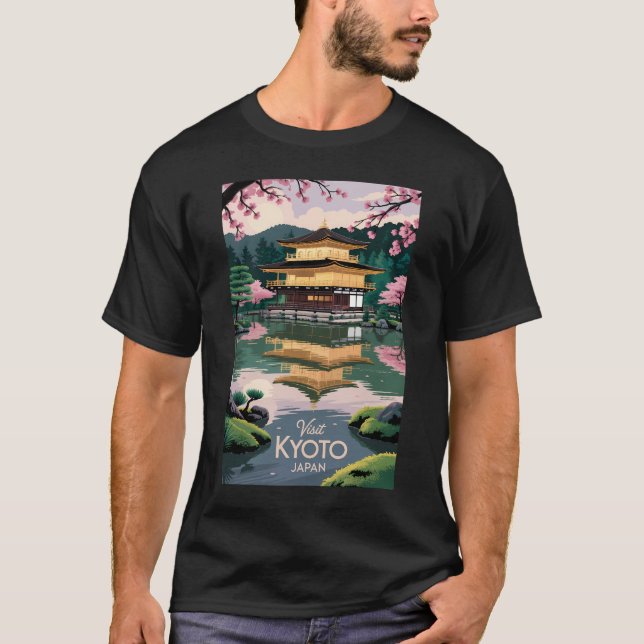 Kyoto Japan Kinkaku-ji Illustration Travel Art Vin T Shirt (Framsida)