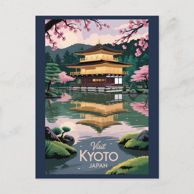Kyoto Japan Kinkaku-ji Illustration Travel Art Vin Vykort (Framsida)