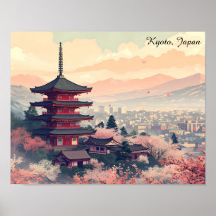 Kyoto Japan Körsbärsblomstemplet Konst – Sapura Poster