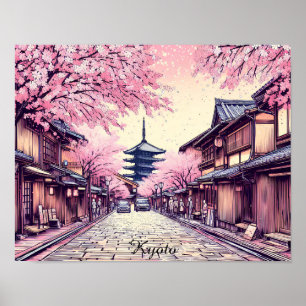 Kyoto Japan Körsbärsblomsterlandskap Poster