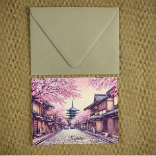 Kyoto Japan Körsbärsblomsterlandskap Vykort