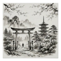 Kyoto Japan Landskap i tuschlavering