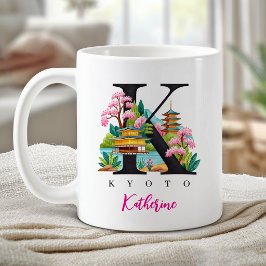 Kyoto Japan Monogram Bokstav K Personligt Gåva Kaffemugg