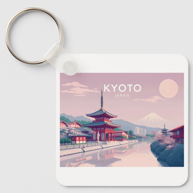 Kyoto Japan Pastel Travel Design Nyckelring (Framsida)