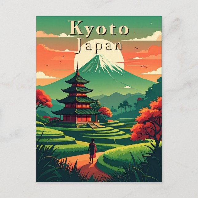 Kyoto Japan Retro Pagod Landskap Mount Fuji Vykort (Framsida)