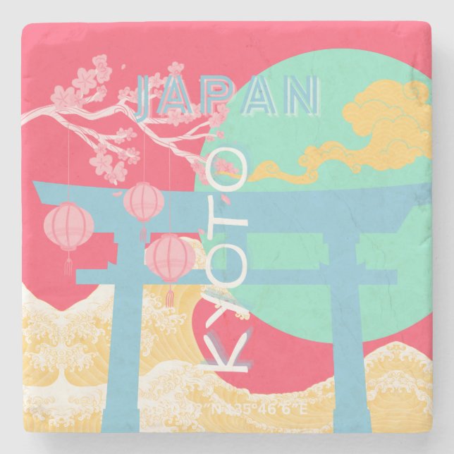 Kyoto Japan Retro Travel Art Stenunderlägg (Framsidan)