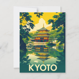 Kyoto, Japan Retro Travel Art Vykort