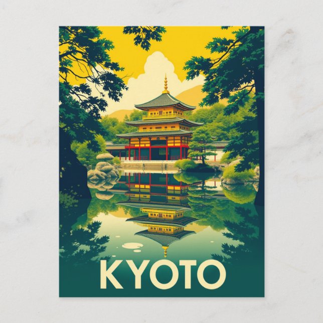 Kyoto, Japan Retro Travel Art Vykort (Framsida)