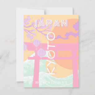 Kyoto Japan Travel Art, Orange Pastel Art Vykort