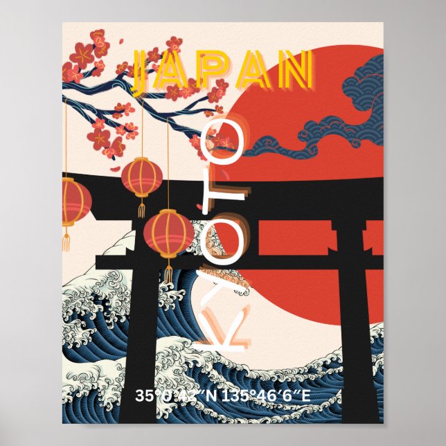 Kyoto Japan Travel Art, Retro Travel Art Poster (Framsidan)