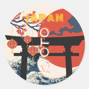 Kyoto Japan Travel Art, Retro Travel Art Runt Klistermärke