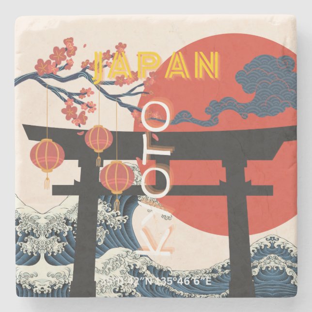 Kyoto Japan Travel Art, Retro Travel Art Stenunderlägg (Framsidan)