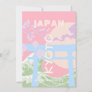 Kyoto Japan Travel Art, Rosa Pastel Travel Art Julkort