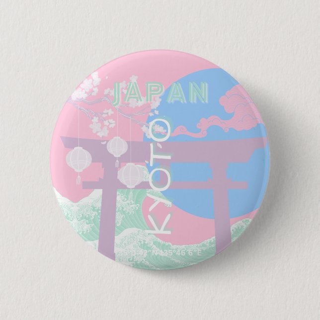 Kyoto Japan Travel Art, Rosa Preppy Art Knapp (Framsida)