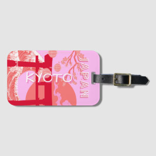 Kyoto Japan Travel Art, Rosa Retro Travel Art Bagagebricka