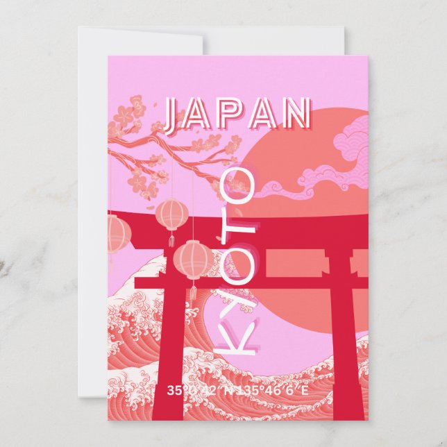 Kyoto Japan Travel Art, Rosa Retro Travel Art Julkort (Framsida)