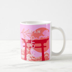 Kyoto Japan Travel Art, Rosa Retro Travel Art Kaffemugg