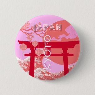 Kyoto Japan Travel Art, Rosa Retro Travel Art Knapp