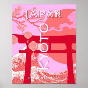 Kyoto Japan Travel Art, Rosa Retro Travel Art Poster