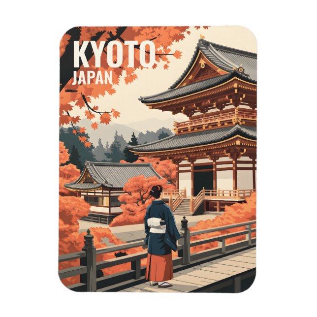 Kyoto Japan Travel Autumn Temple Retro Personalize Magnet (Vertikal)