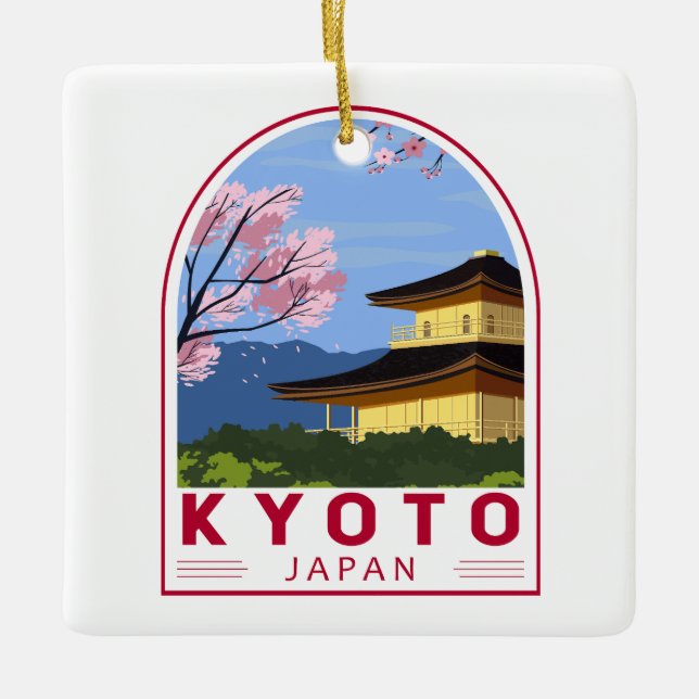 Kyoto Japan Travel Retro Travel Emblem Julgransprydnad Keramik (Framsida)