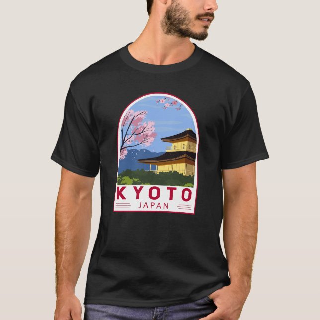 Kyoto Japan Travel Retro Travel Emblem T Shirt (Framsida)