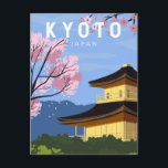 Kyoto Japan Travel Vintage Art Vykort<br><div class="desc">Konsdesign för Kyotovektorkonst. Det är berömd för dess många klassiska buddistiska tempel,  trädgårdar,  kejsarpalats,  Shinto-helgedomar och traditionella trähus.</div>