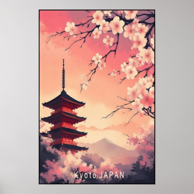 Kyoto Japan Vintage Resemålningaffisch Poster (Framsidan)