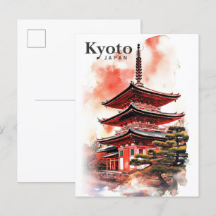Kyoto Japan Watercolor Painting Travel Vykort