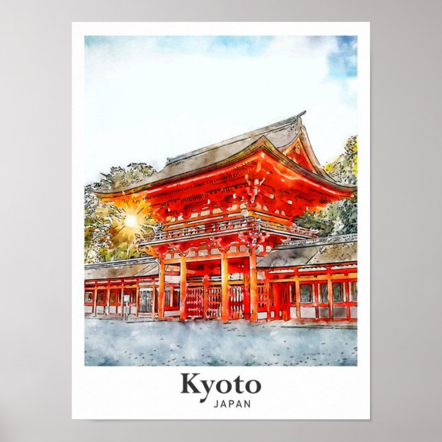 Kyoto Japan Watercolor Sketch Hand plockade Poster (Framsidan)
