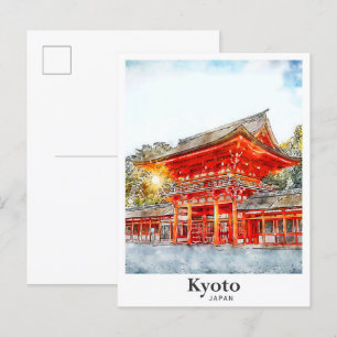 Kyoto Japan Watercolor Sketch Hand plockade Vykort