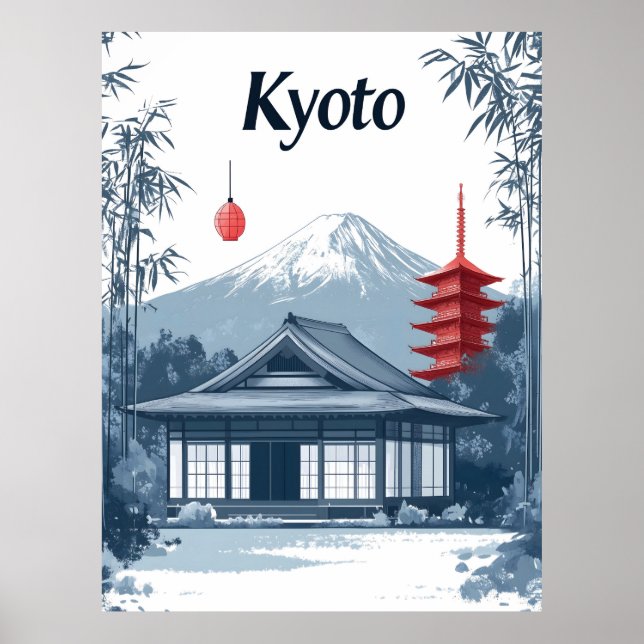 Kyoto: Japanskt Temple, Pagoda och Mountain Poster (Framsidan)