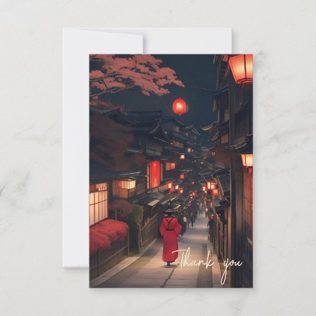 Kyoto Night Lantern Walk Thank You Card Tack Kort (Framsida)