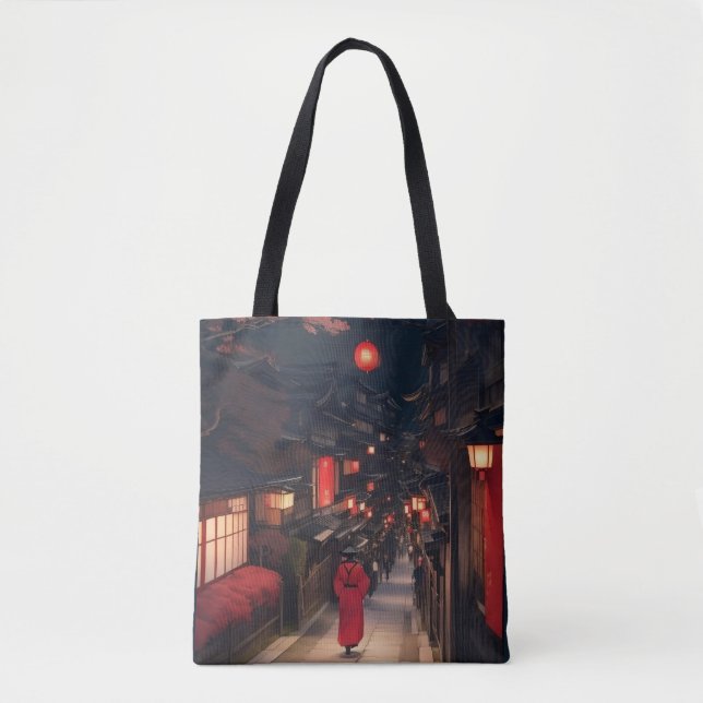 Kyoto Night Lantern Walk Tote Bag Tygkasse (Framsida)